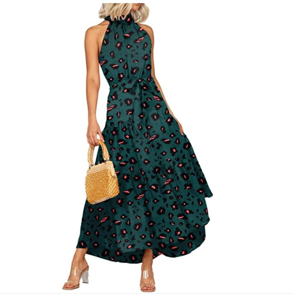 PRETTYGARDEN Dark Green Leopard Maxi Dress